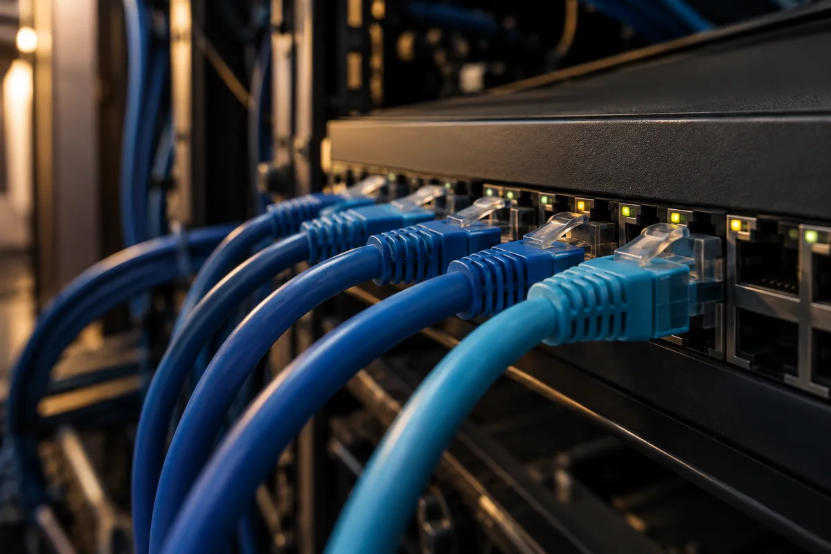 Netwerkkabels verbonden met een netwerkswitch